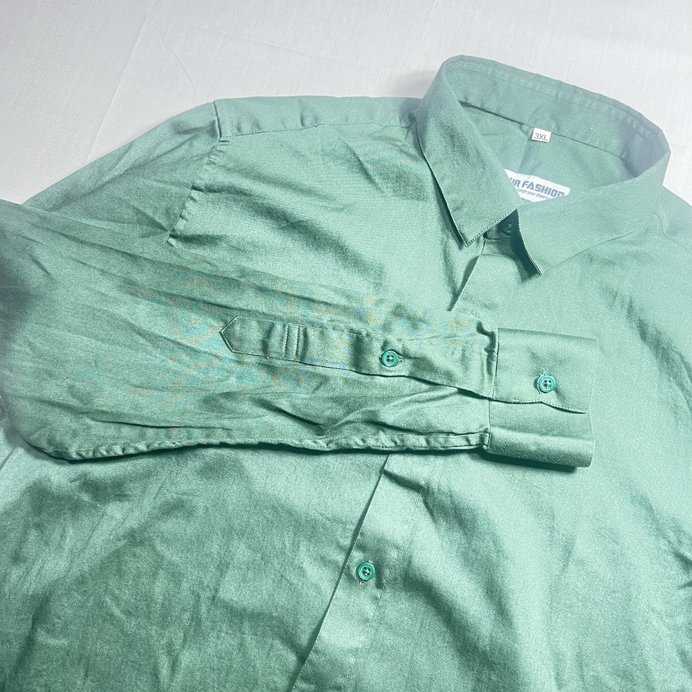 Mens 3XL Green Button Down Shirt Long Sleeve Casual Lightweight Big Tall